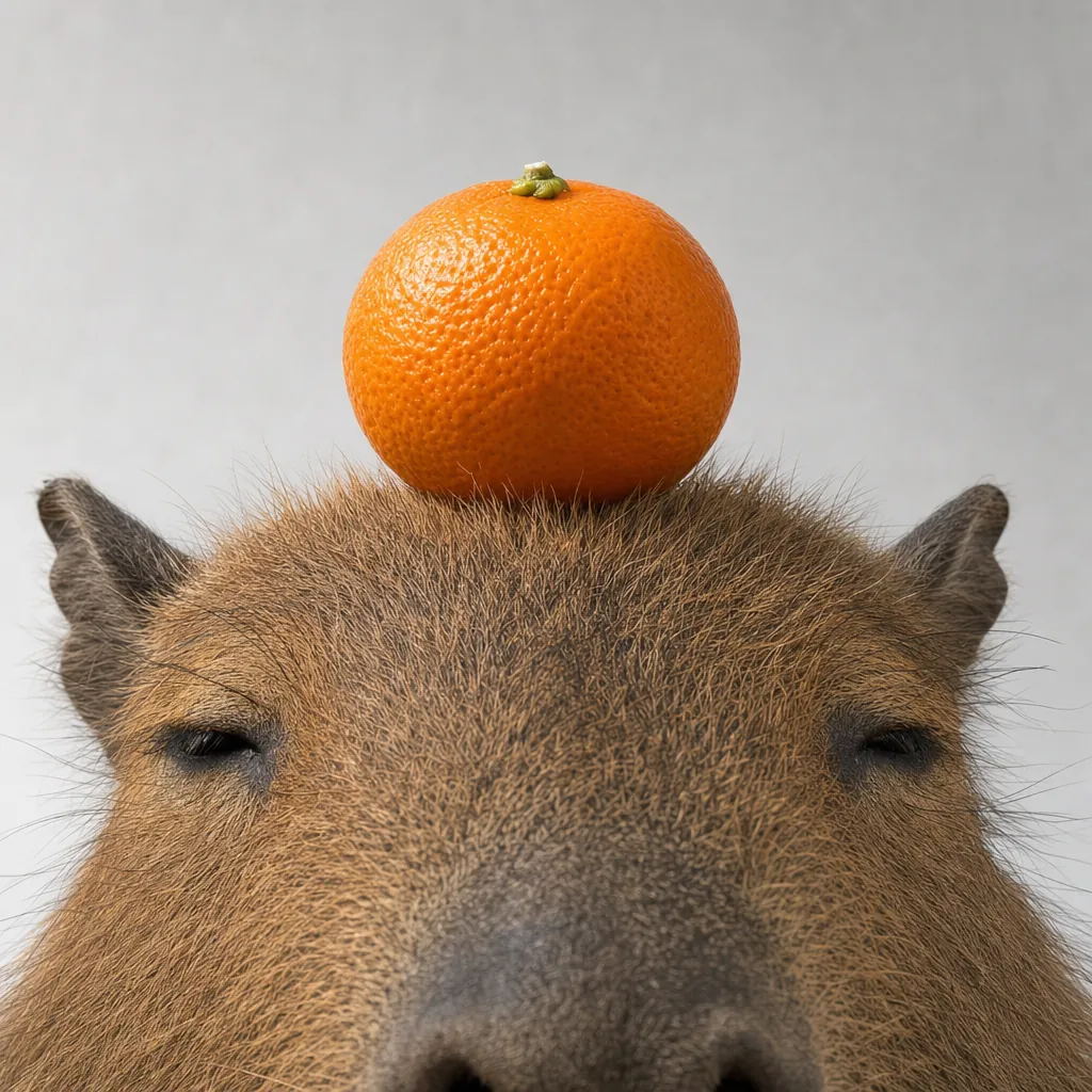 The mandarin orange on top of his head.